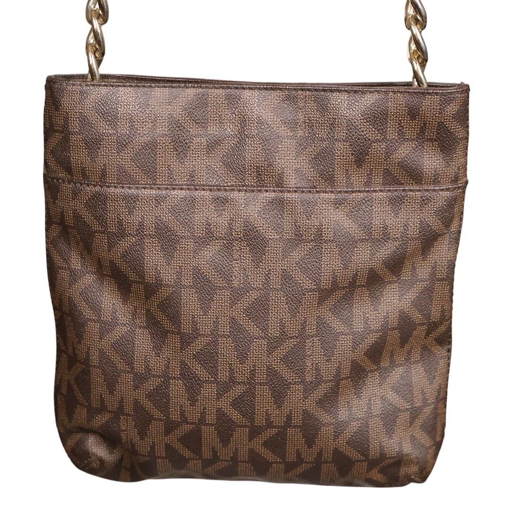 Michael Kors Hamilton Large Crossbody Messenger Brown MK Signature PVC Gold Bag - Picture 4 of 13